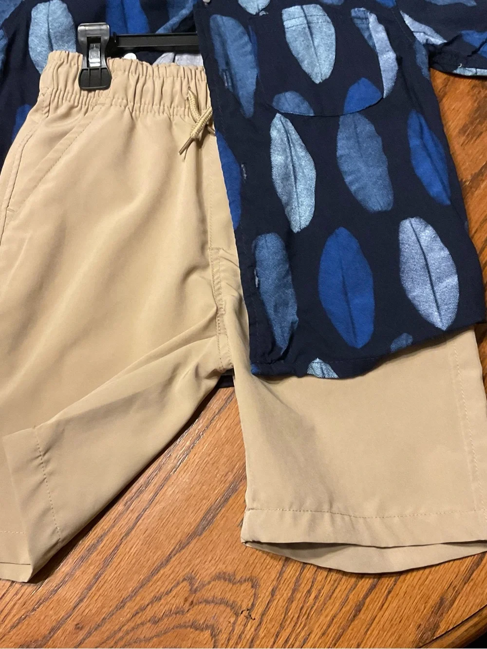 Tony Hawk Navy Blue Leaf-Print Shirt with Tan Shorts